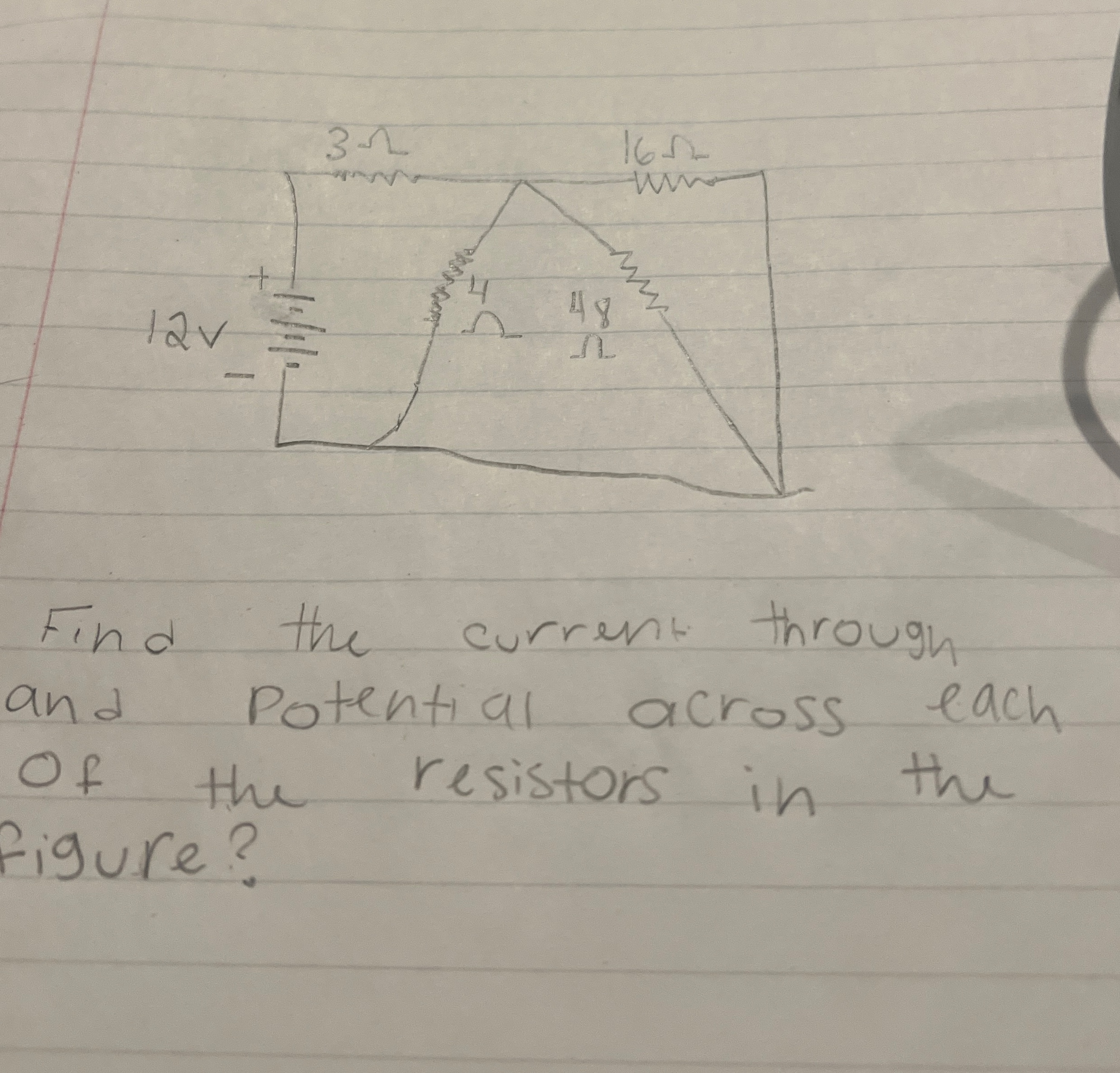 Find the current through and potential across
