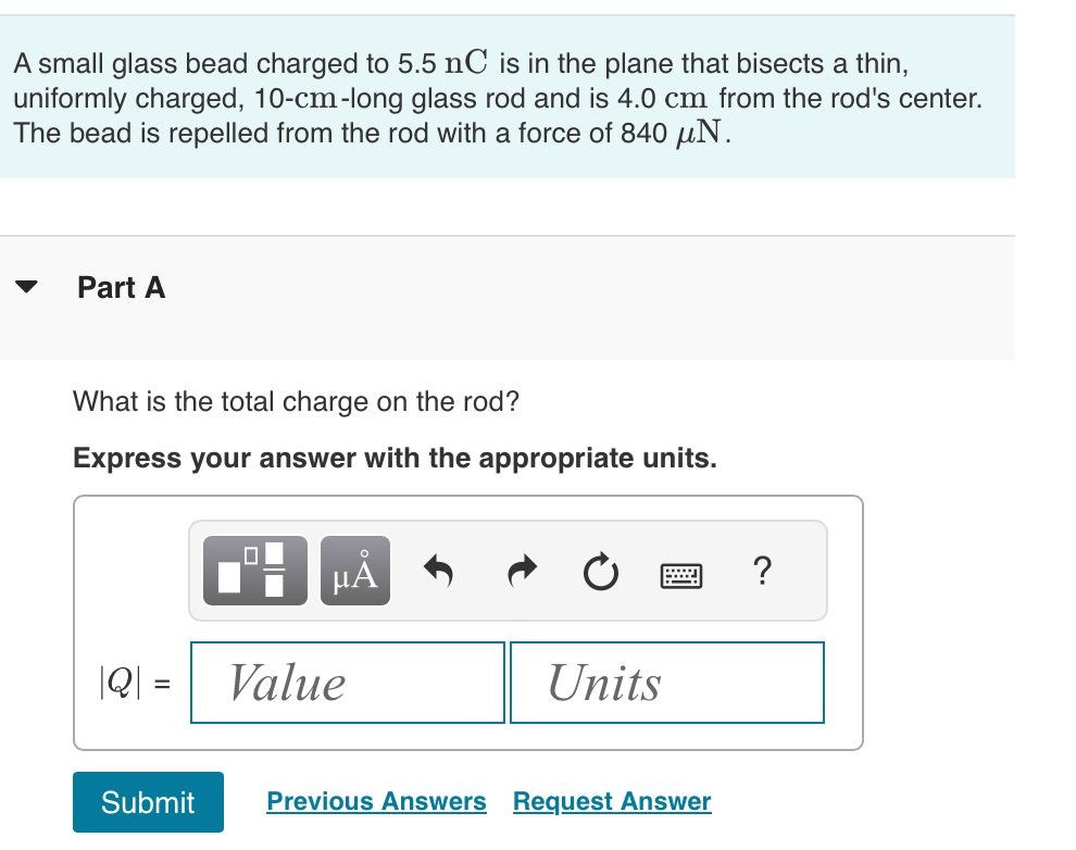 A small glass bead charged to 5 . 5 nC is in the