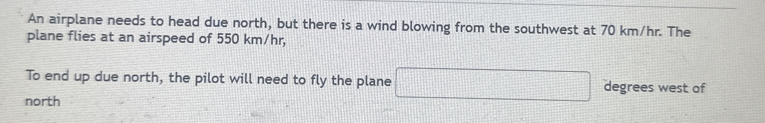 An airplane needs to head due north, but there is
