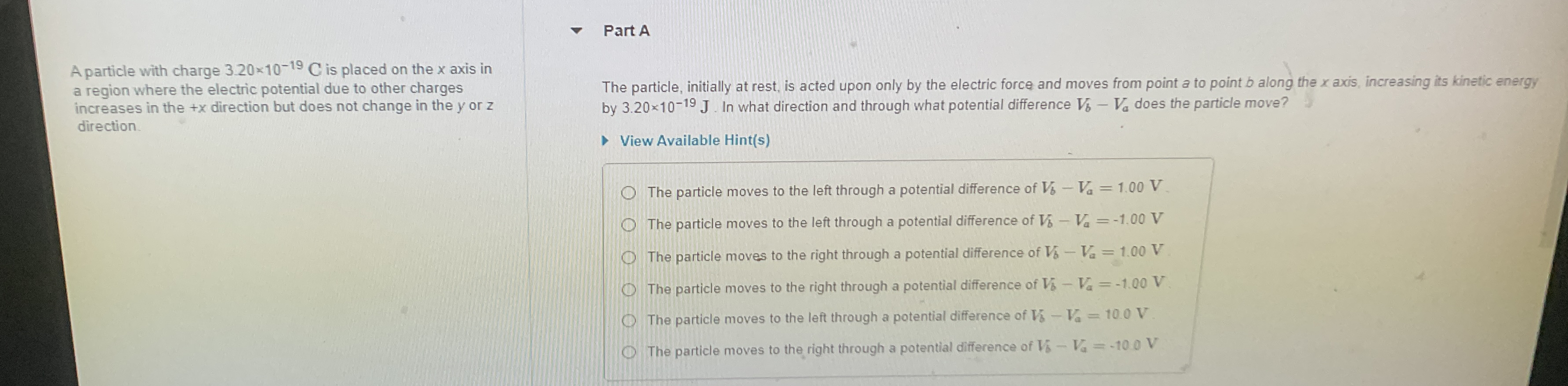 A particle with charge 3 . 2 0 1 0 - 1 9 C is
