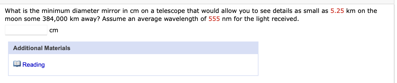 What is the minimum diameter mirror in cm on a