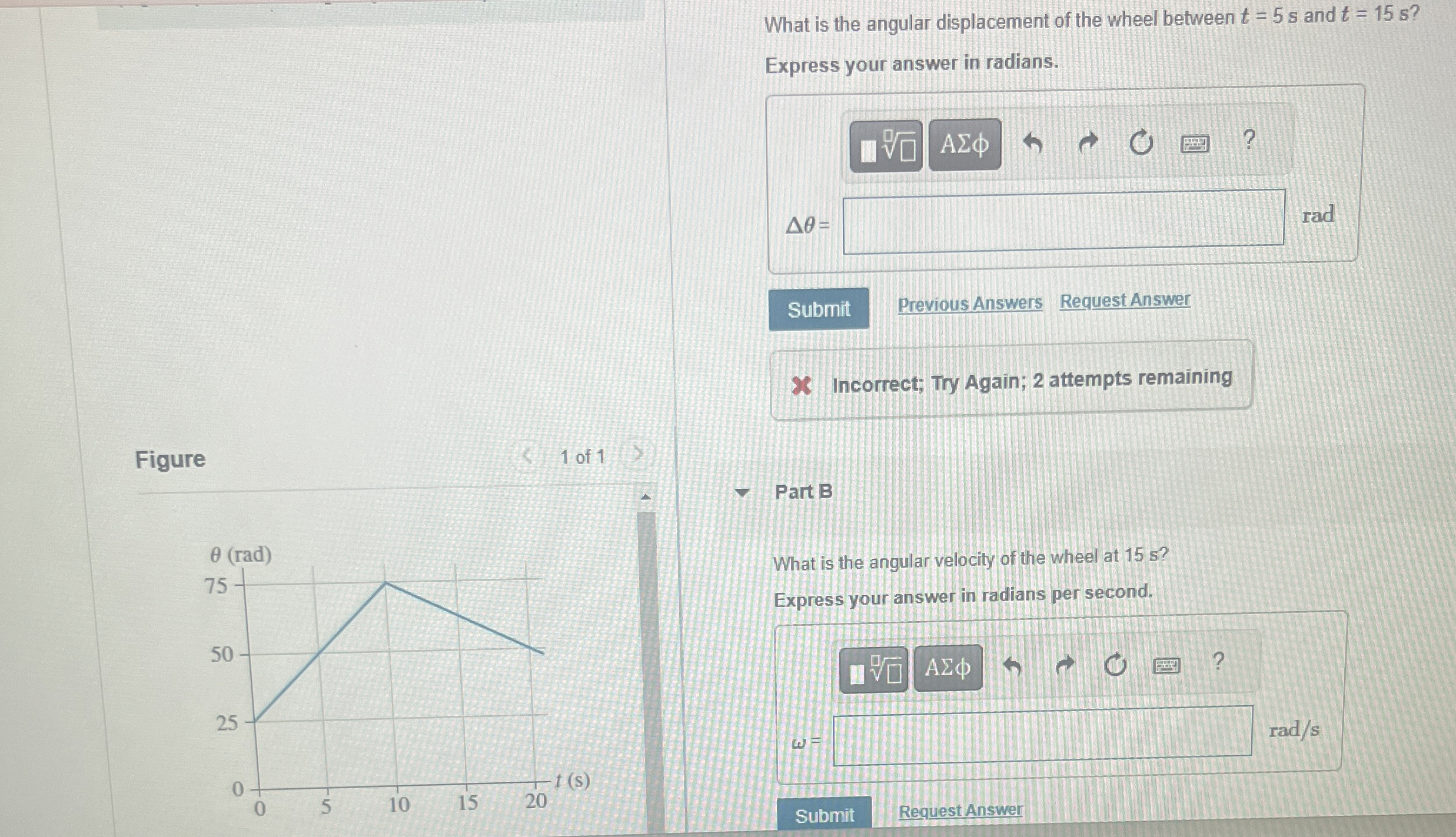 What is the angular displacement of the wheel