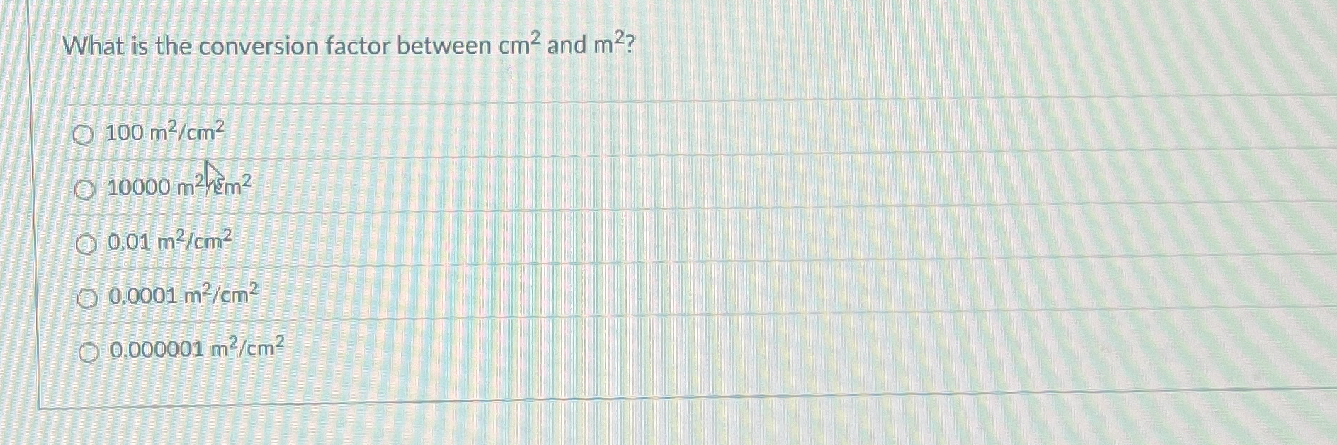What is the conversion factor between c m 2 and m