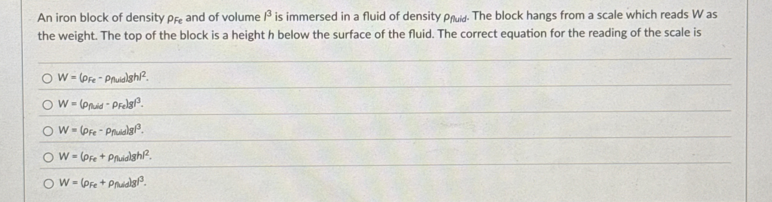 An iron block of density F e and of volume 3 is