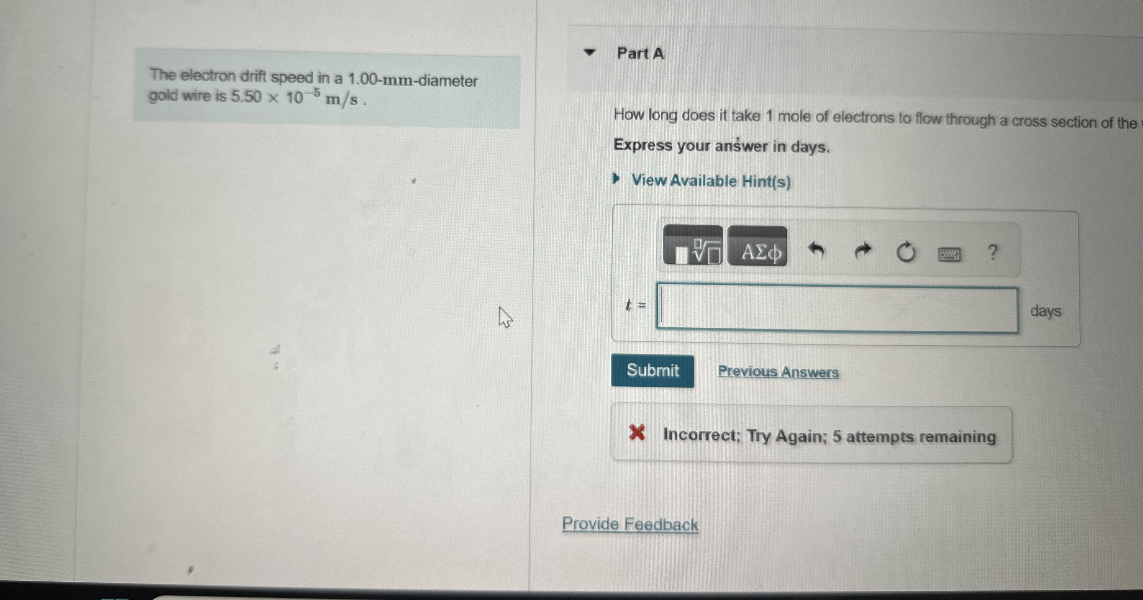 The electron drift speed in a 1 . 0 0 - mm -