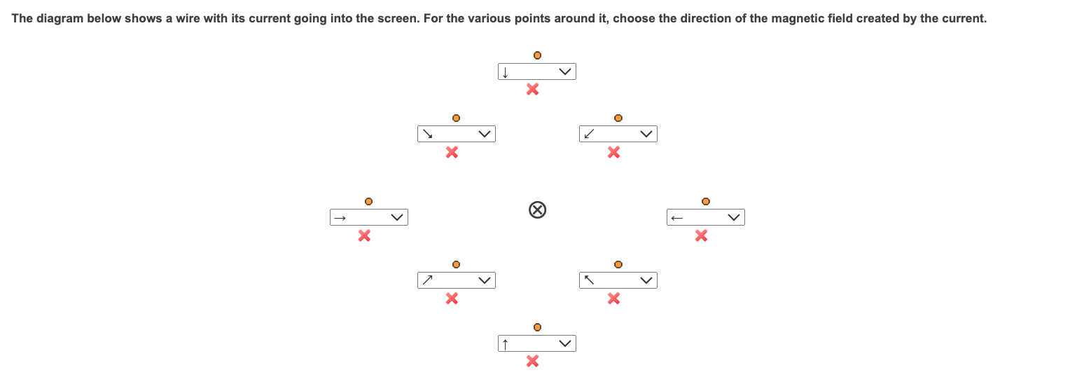 The diagram below shows a wire with its current