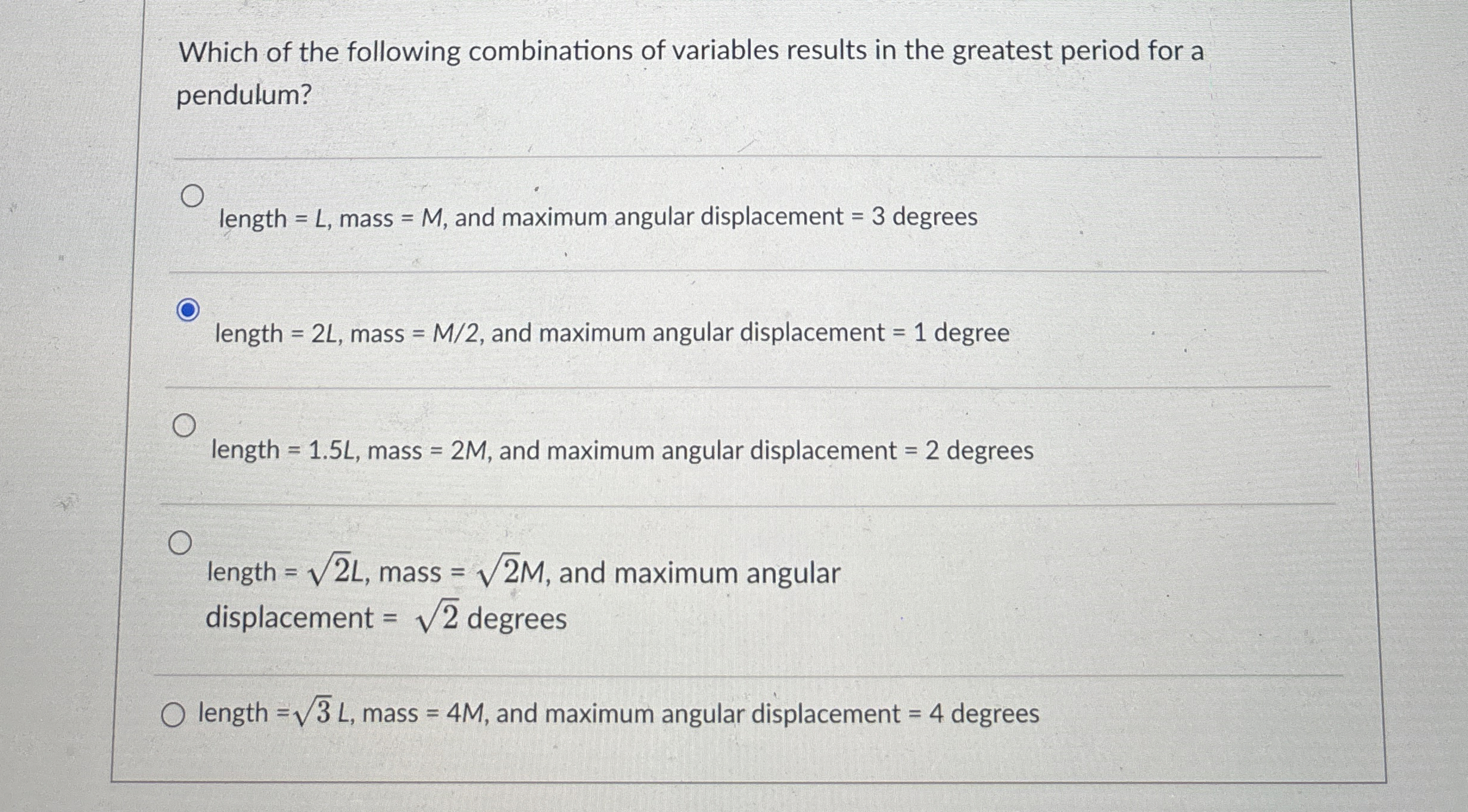 Which of the following combinations of variables