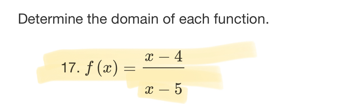 Determine the domain of each function. 1 7 . f (