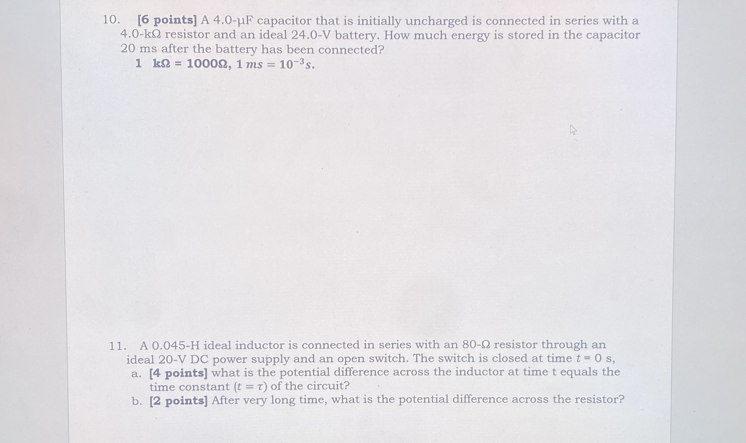 [ 6 points ] A 4 . 0 - F capacitor that is
