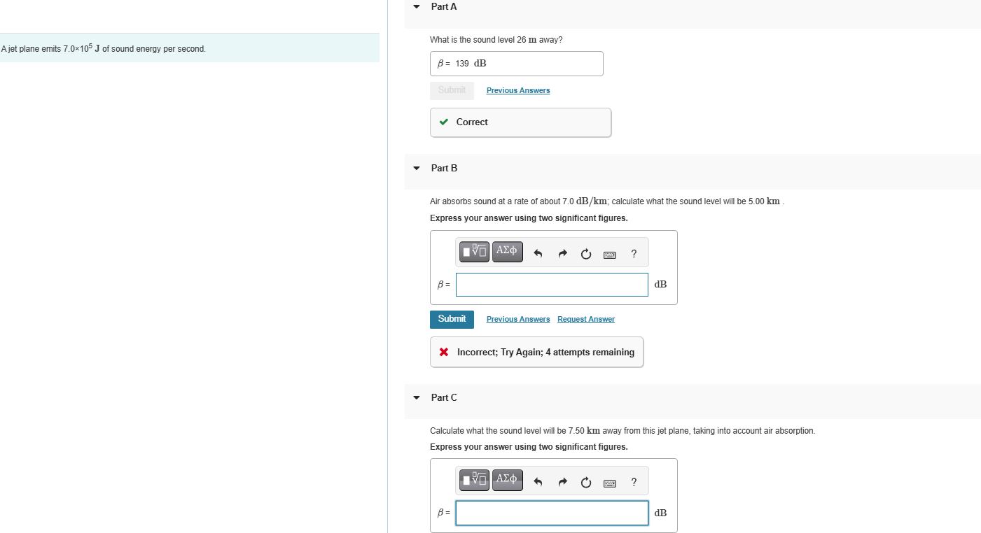Part A A jet plane emits \ ( 7 . 0 \ times 1 0 ^