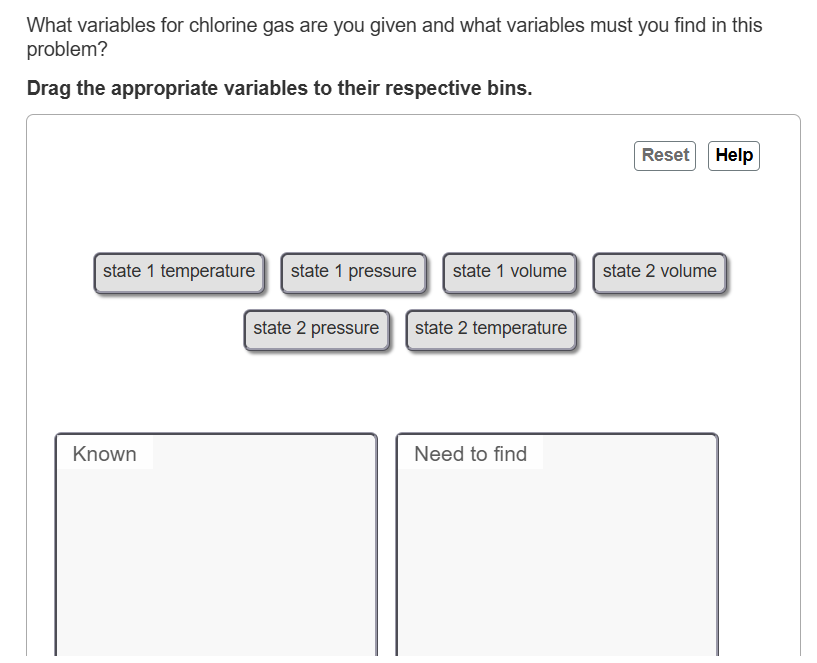 What variables for chlorine gas are you given and