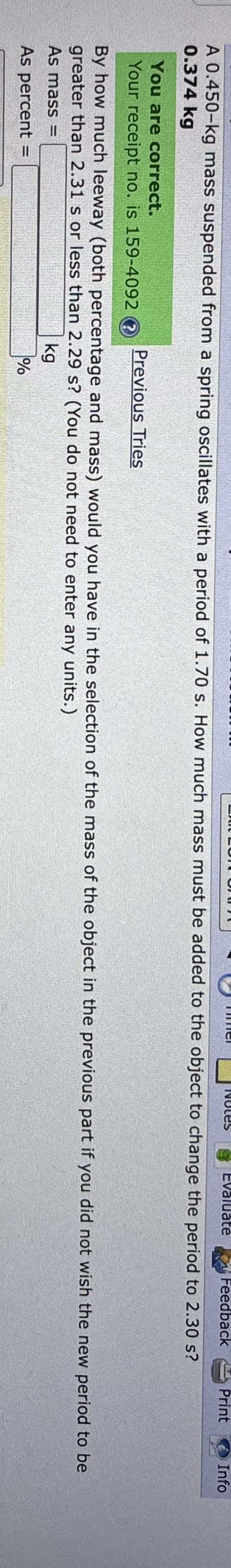 A 0 . 4 5 0 - k g mass suspended from a spring