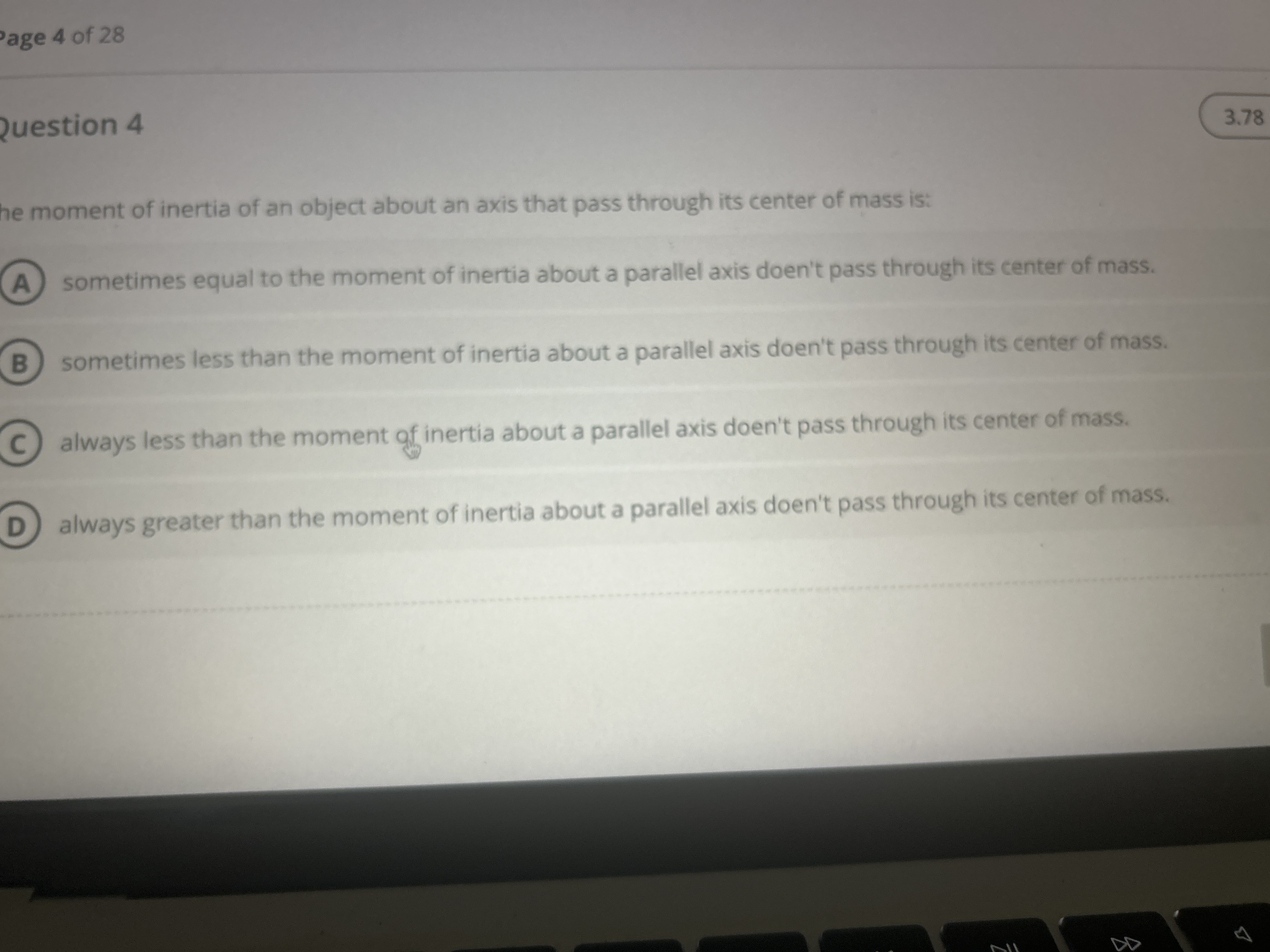 age 4 of 2 8 2 uestion 4 he moment of inertia of