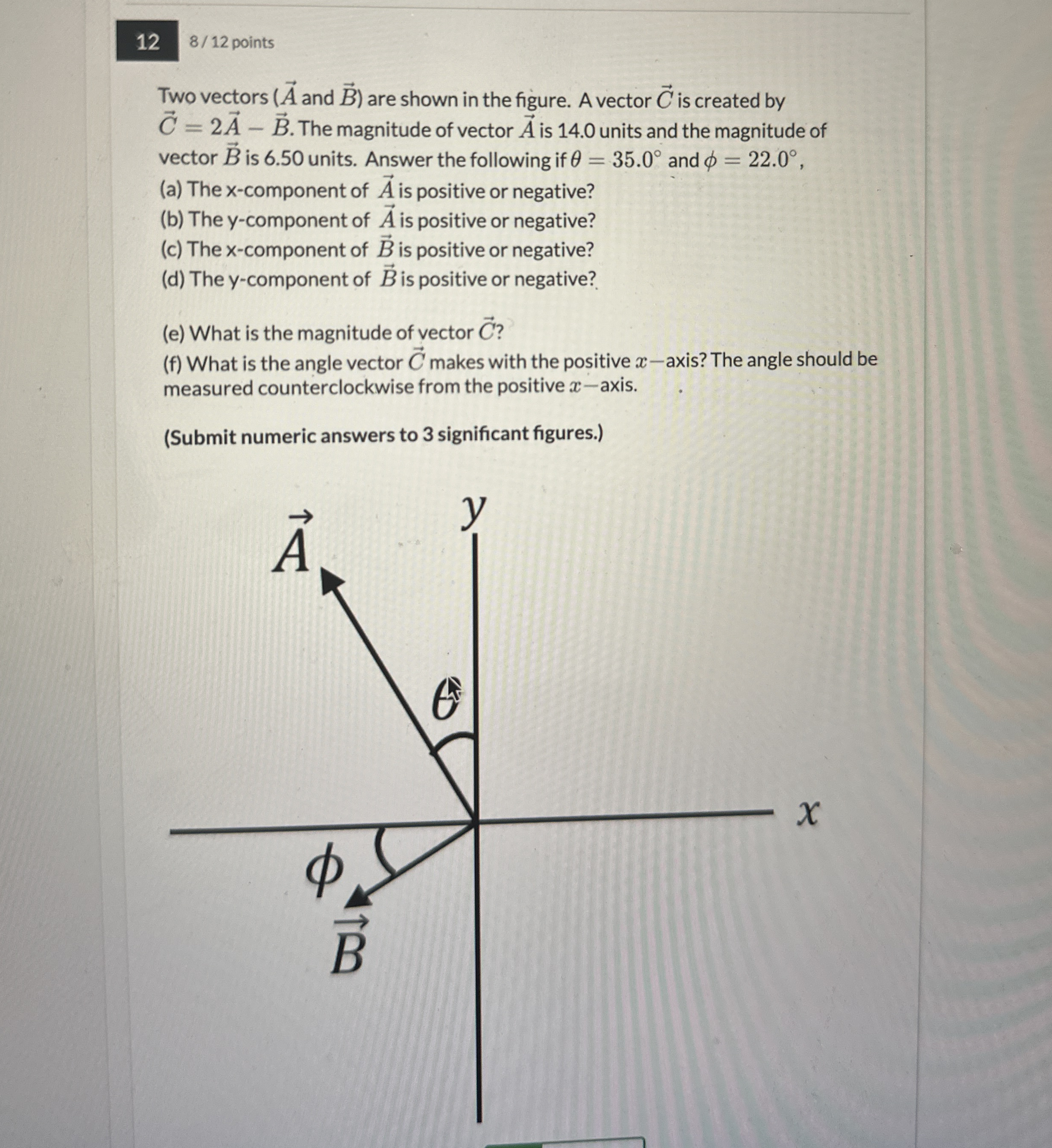 1 2 8 / 1 2 points Two vectors ( vec ( A ) and