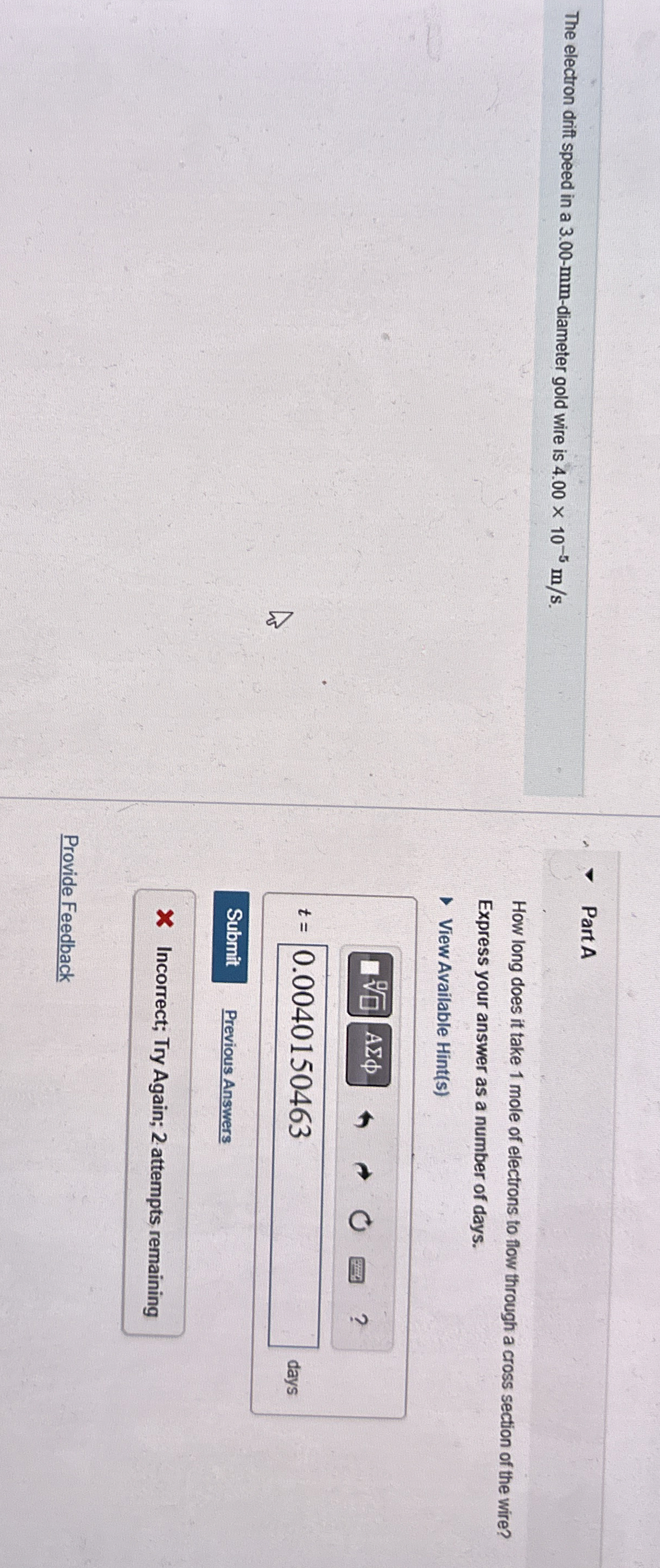 The electron drift speed in a 3 . 0 0 - mm -