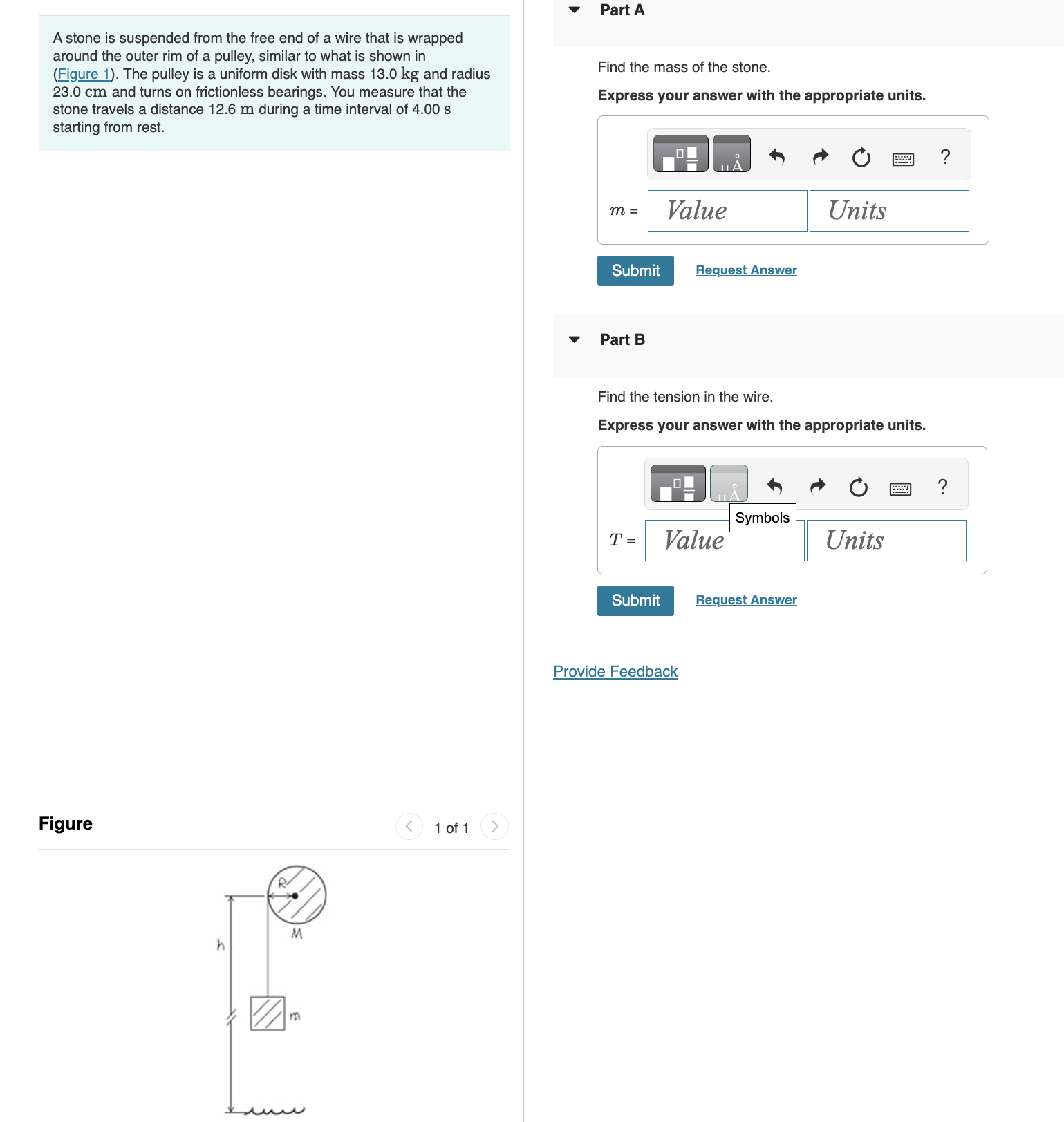 Part A A stone is suspended from the free end of