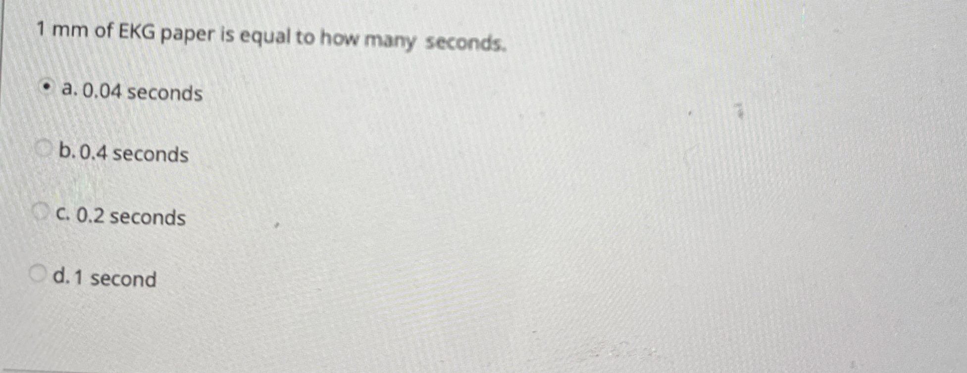 1 mm of EKG paper is equal to how many seconds. a