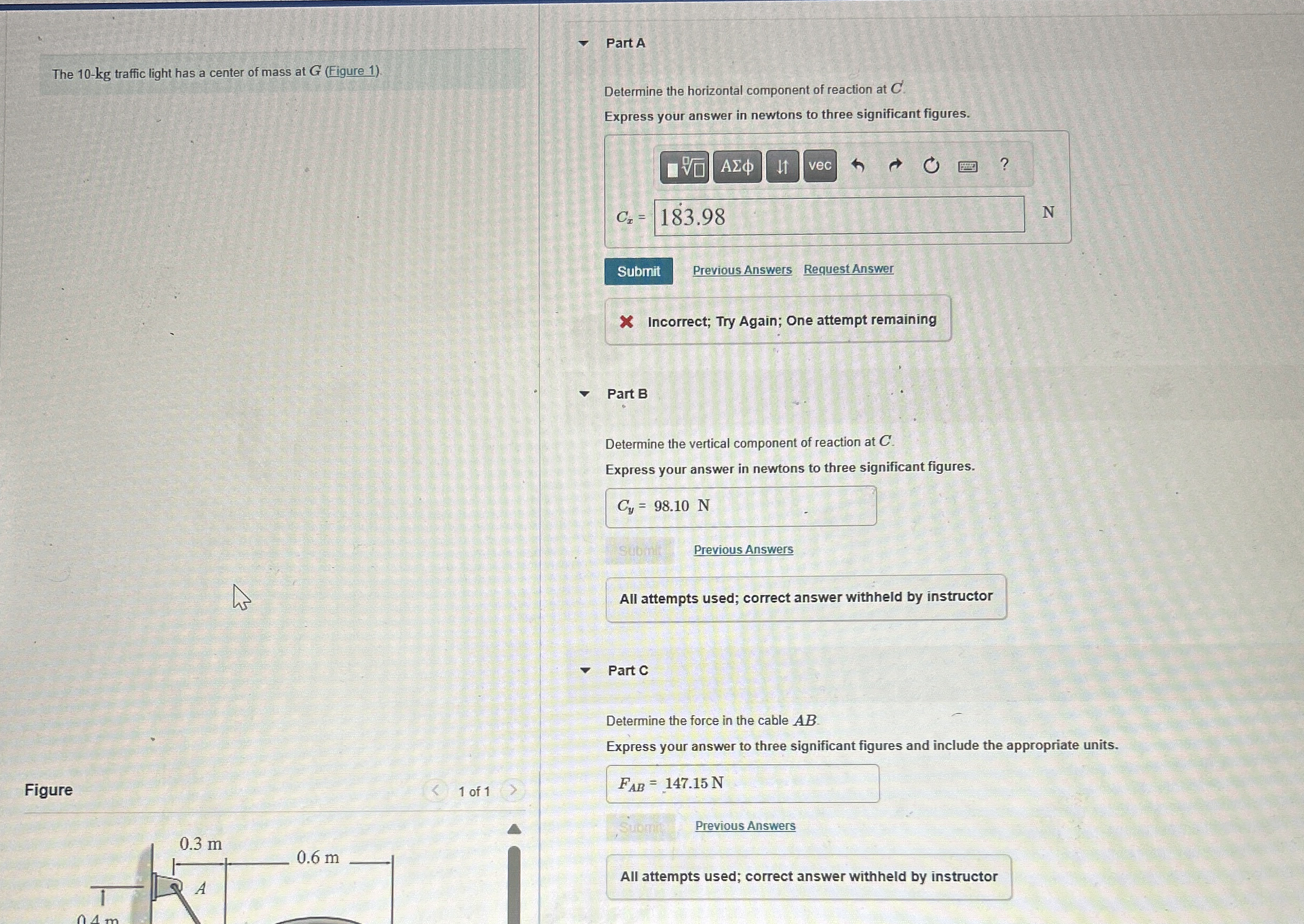 The 1 0 - k g traffic light has a center of mass