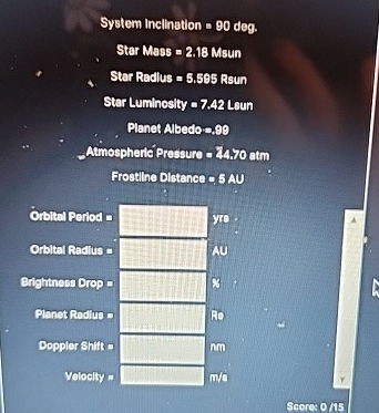 System Inclination = 9 0 deg. Ster Mass = 2 . 1 8