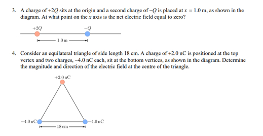 A charge of + 2 Q sits at the origin and a second