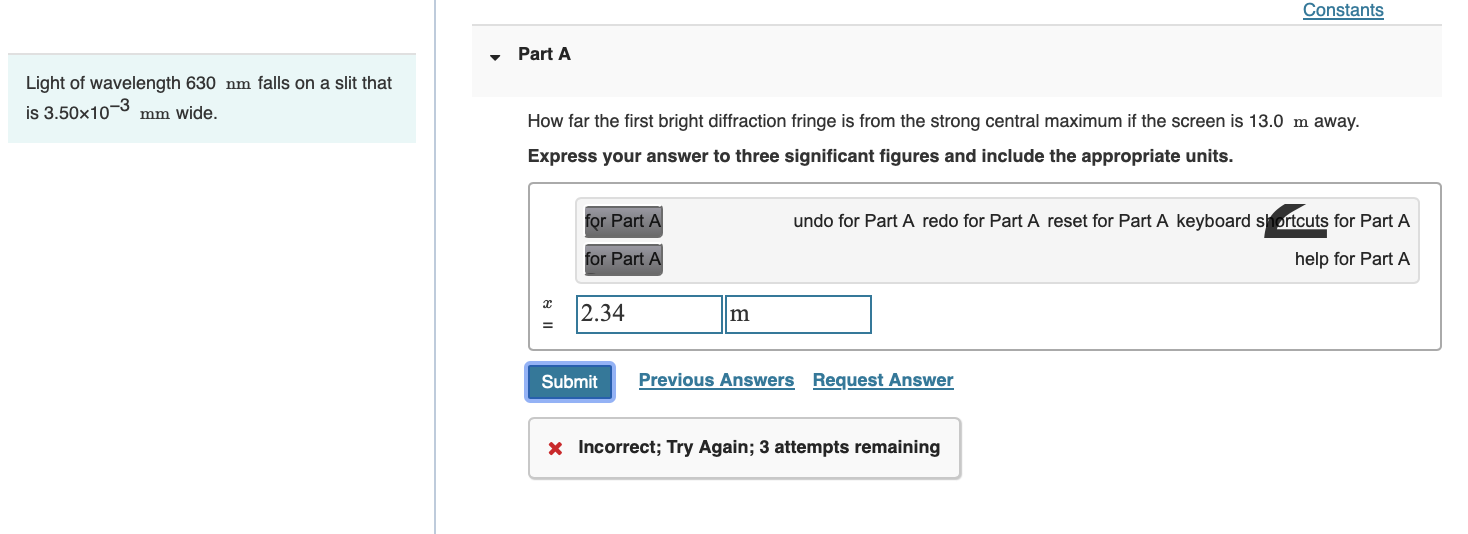 Light of wavelength 6 3 0 nm falls on a slit that