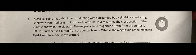 A coaxial cable has a thin inner conducting wire