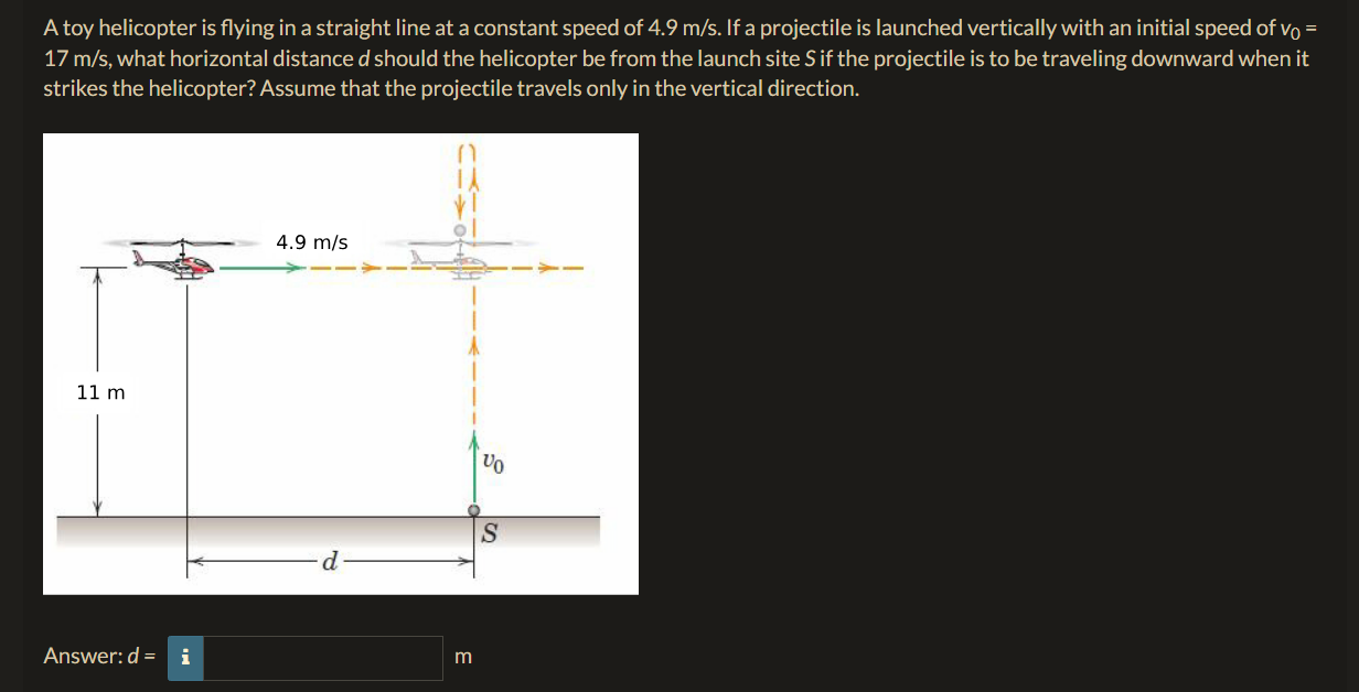 A toy helicopter is flying in a straight line at