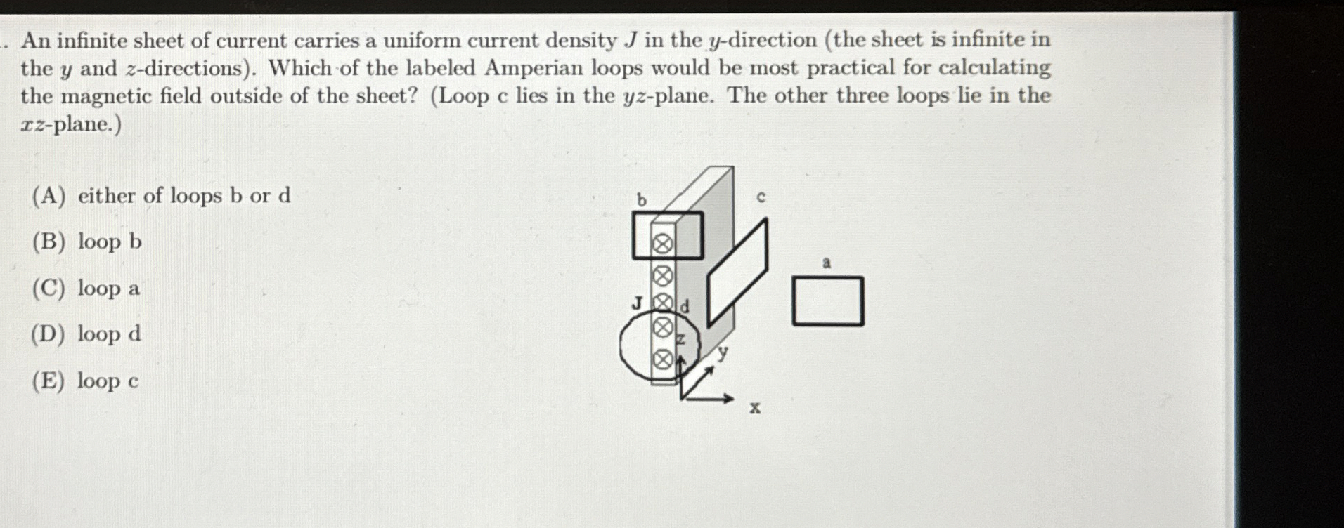 An infinite sheet of current carries a uniform