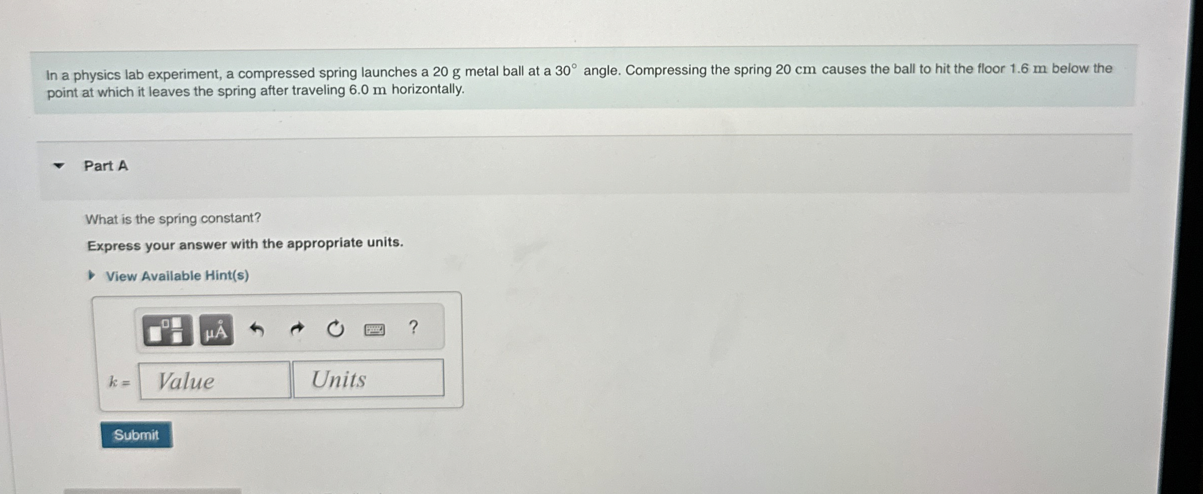 In a physics lab experiment, a compressed spring