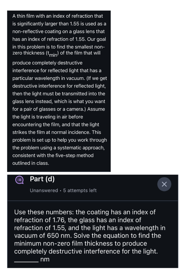 A thin film with an index of refraction that is