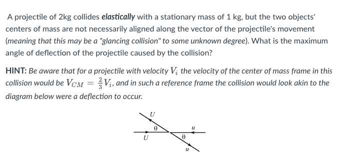 A projectile of 2 kg collides elastically with a