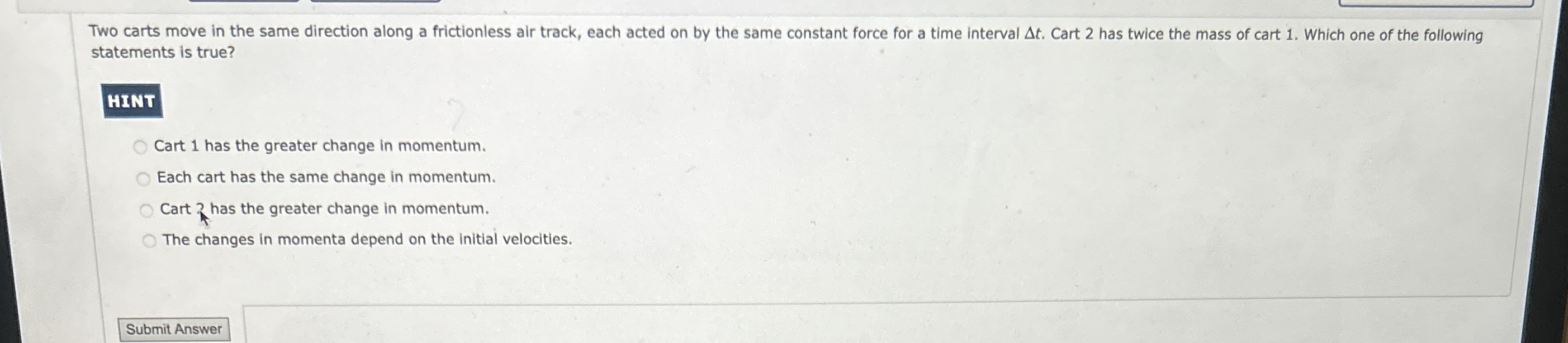 Two carts move in the same direction along a