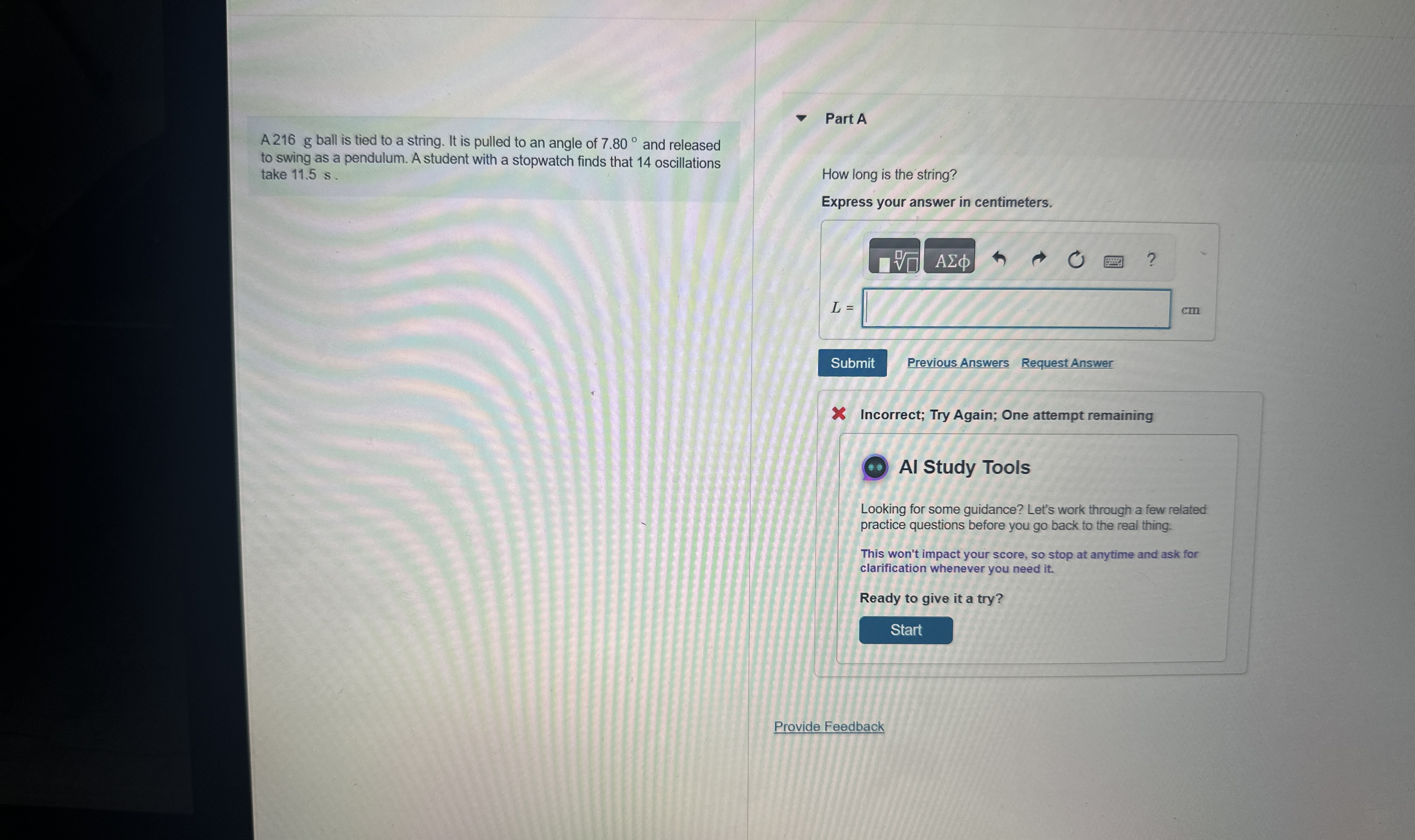 A 2 1 6 g ball is tied to a string. It is pulled