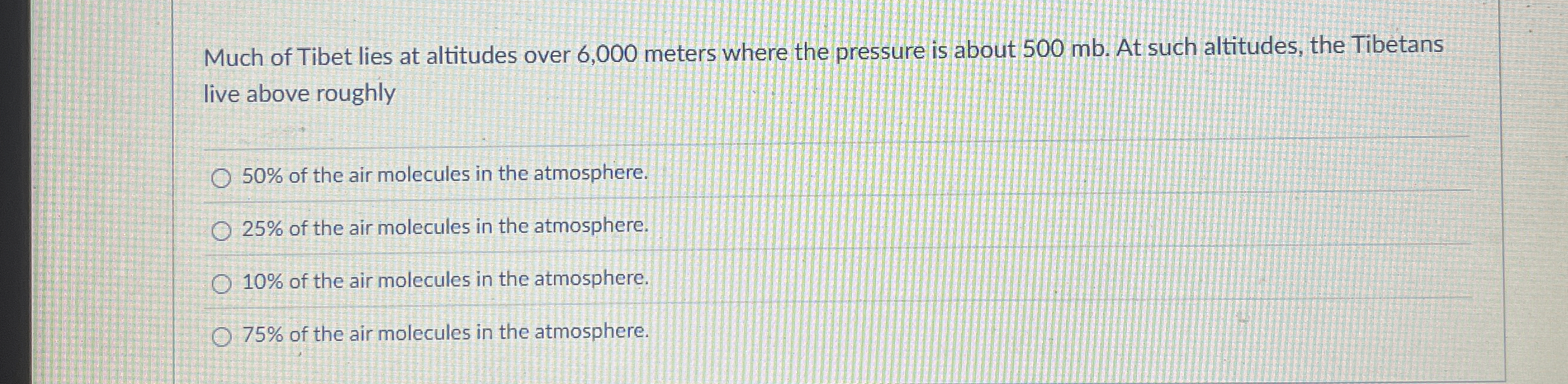 Much of Tibet lies at altitudes over 6 , 0 0 0