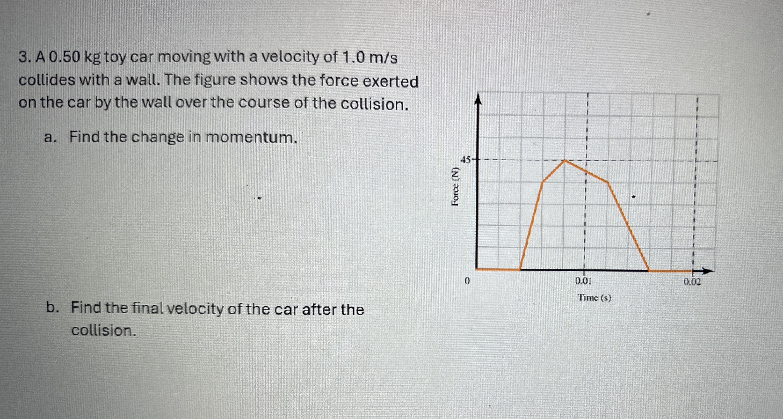A 0 . 5 0 kg toy car moving with a velocity of 1