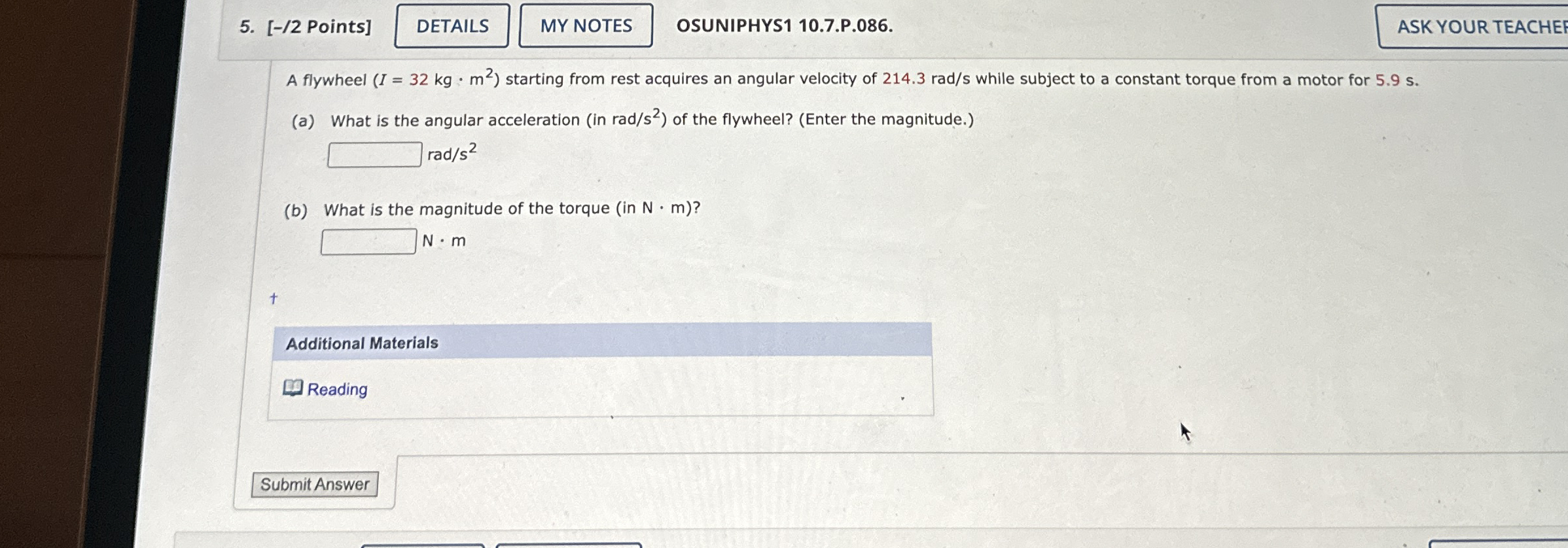 [ - / 2 Points ] OSUNIPHYS 1 1 0 . 7 . P . 0 8 6