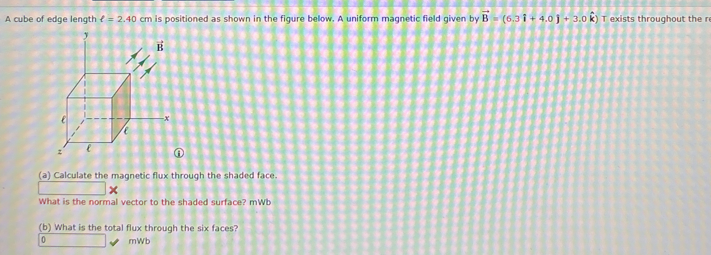 A cube of edge length l = 2 . 4 0 c m is