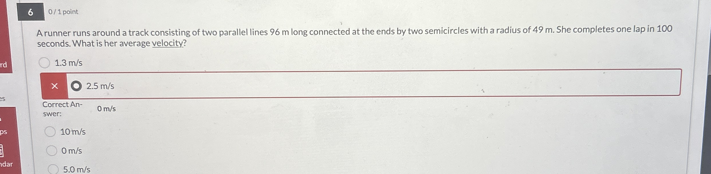 6 0 / 1 point A runner runs around a track