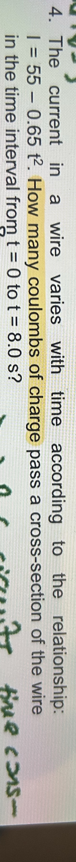 The current in a wire varies with time according