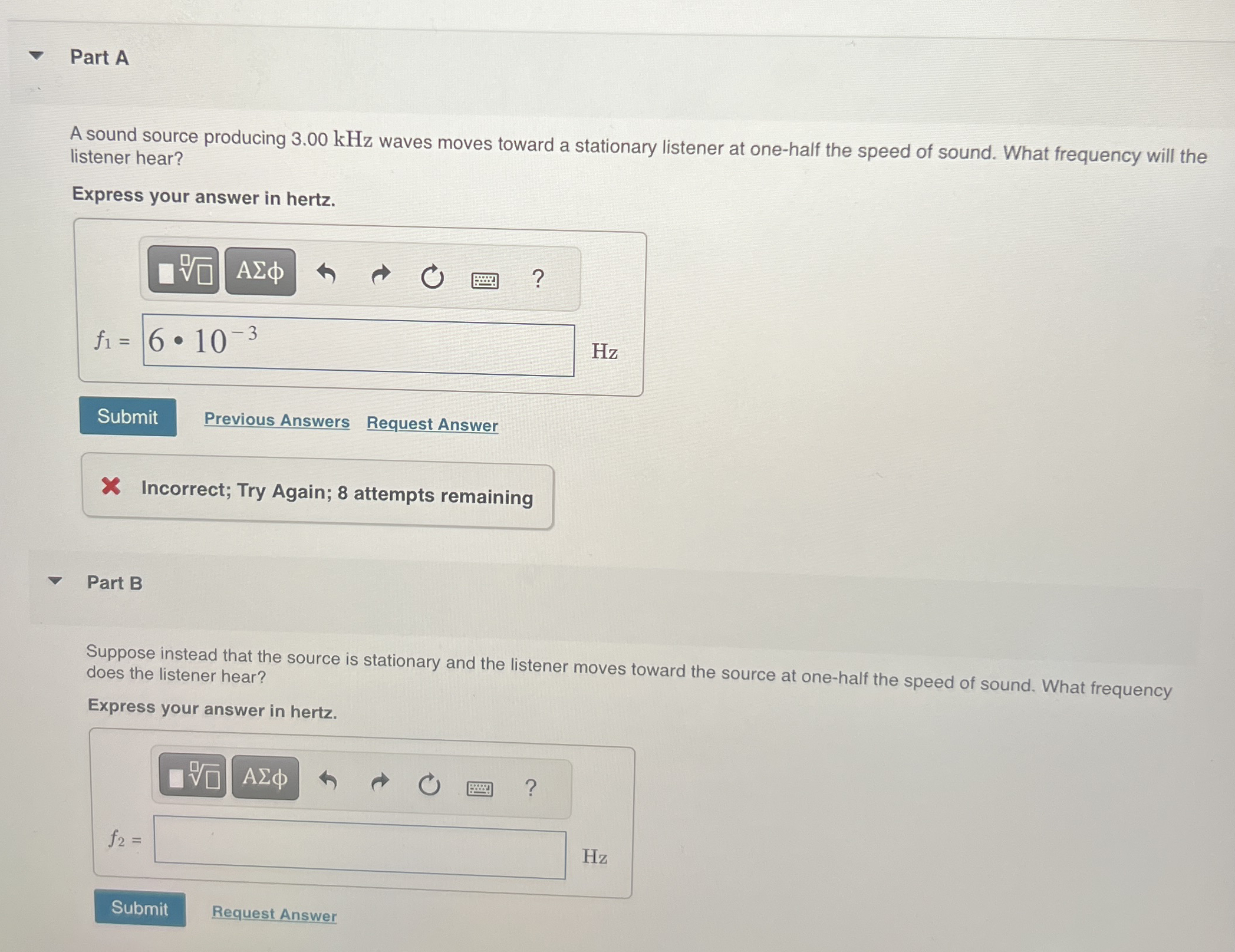 Part A A sound source producing 3 . 0 0 kHz waves