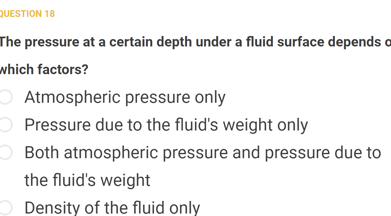 The pressure at a certain depth under a fluid