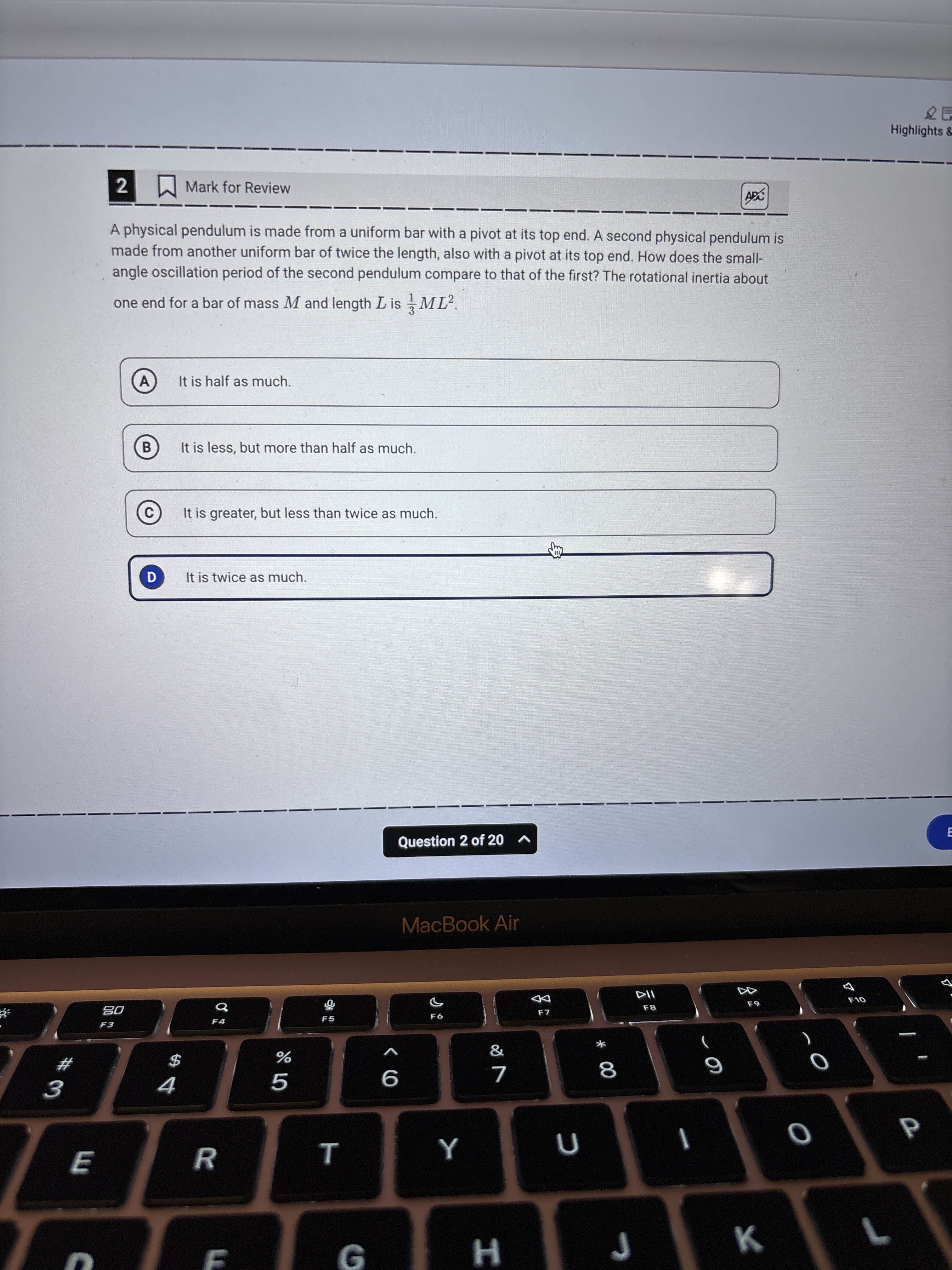 Highlights & 2 Mark for Review A 2 A physical