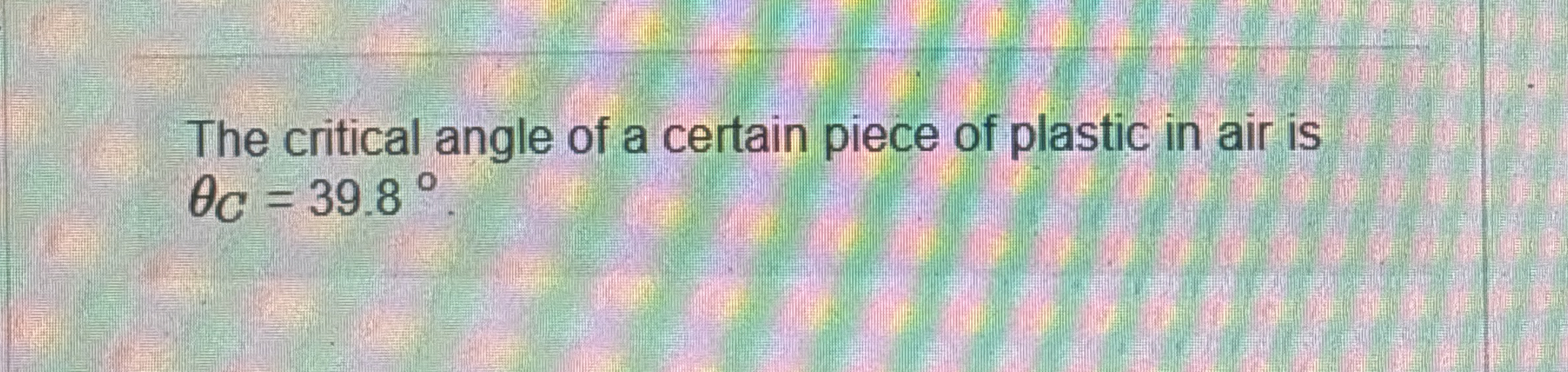 The critical angle of a certain piece of plastic