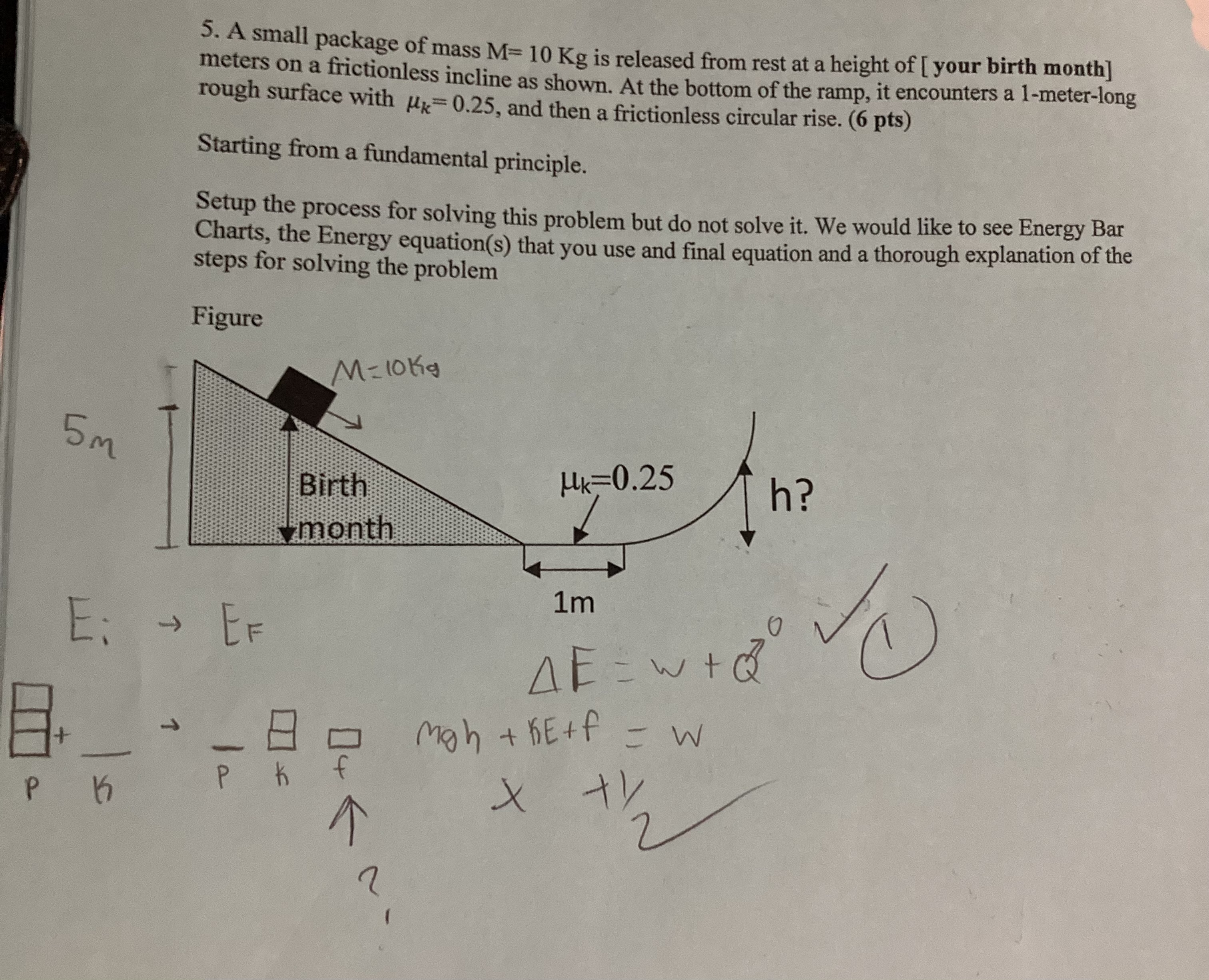 5 . A small package of mass \ ( \ mathrm { M } =