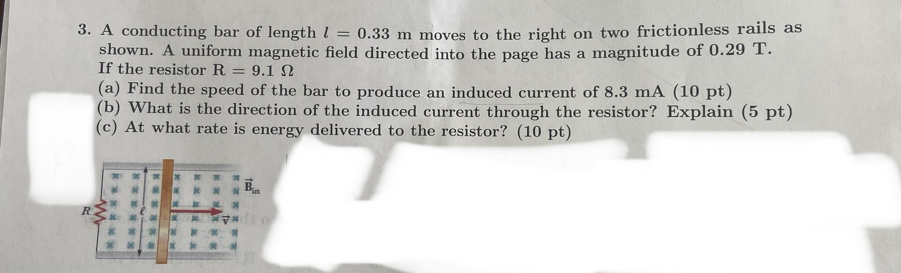 A conducting bar of length l = 0 . 3 3 m moves to