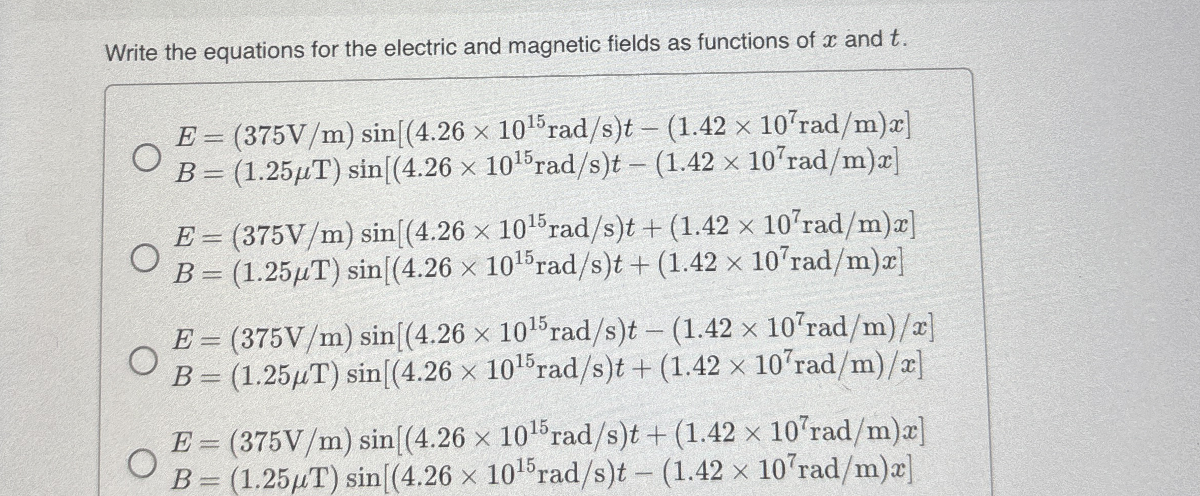 Write the equations for the electric and magnetic