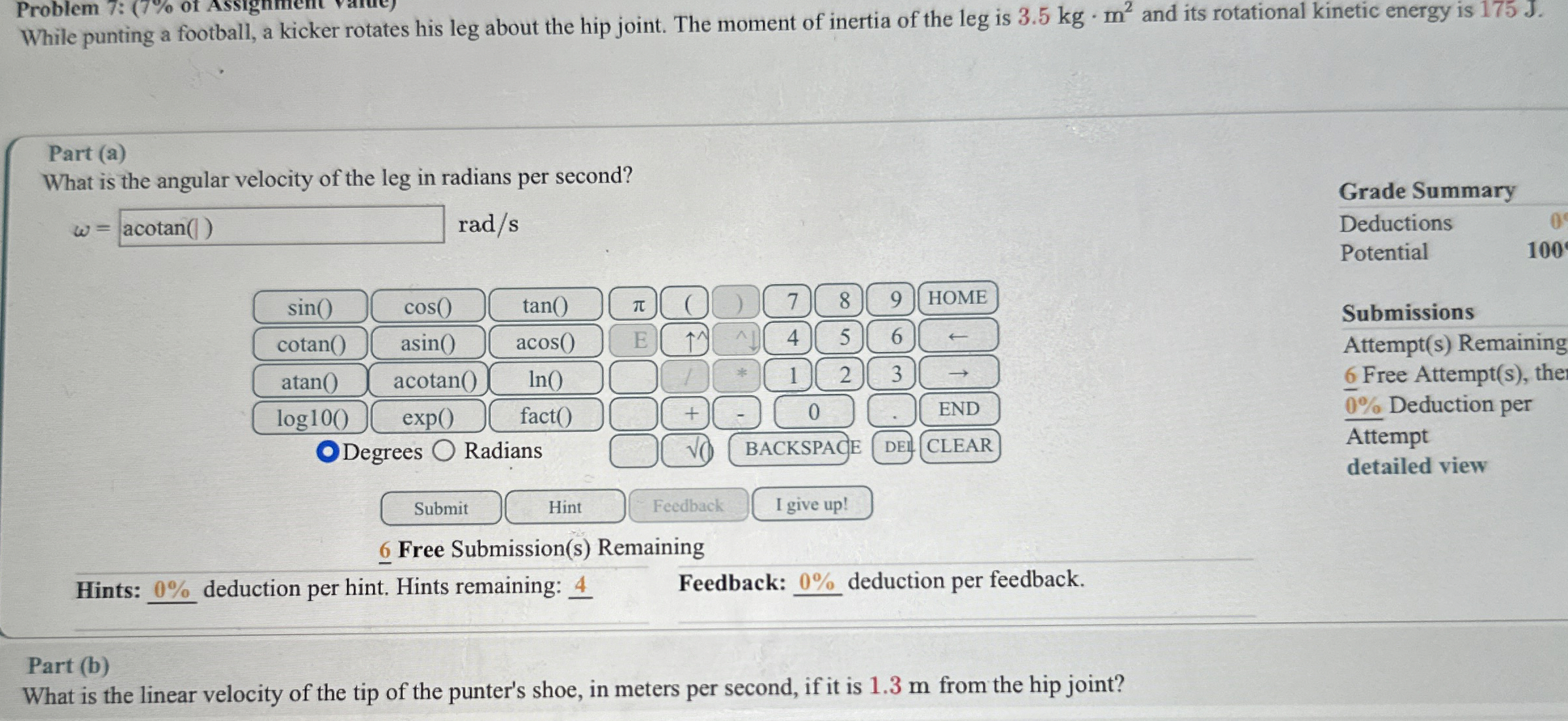 Problem 7 : While punting a football, a kicker
