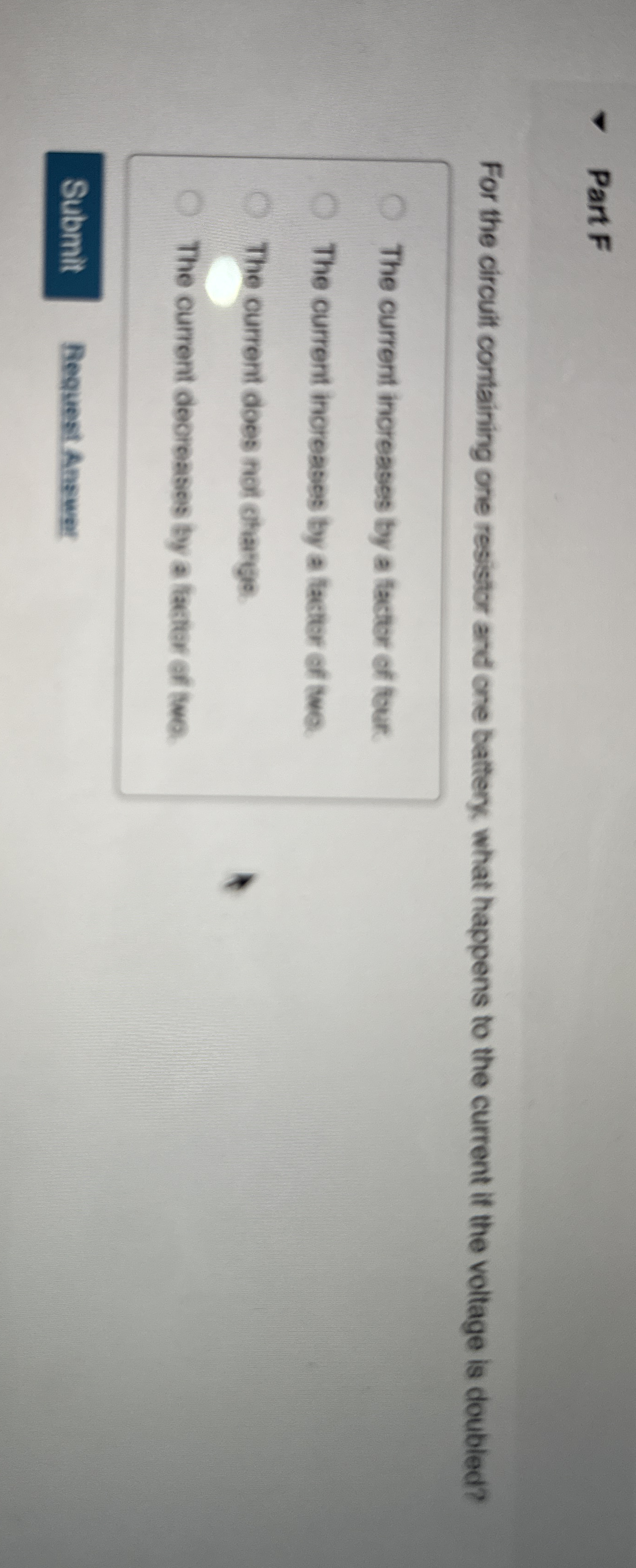 Part F For the circuit containing one resistor