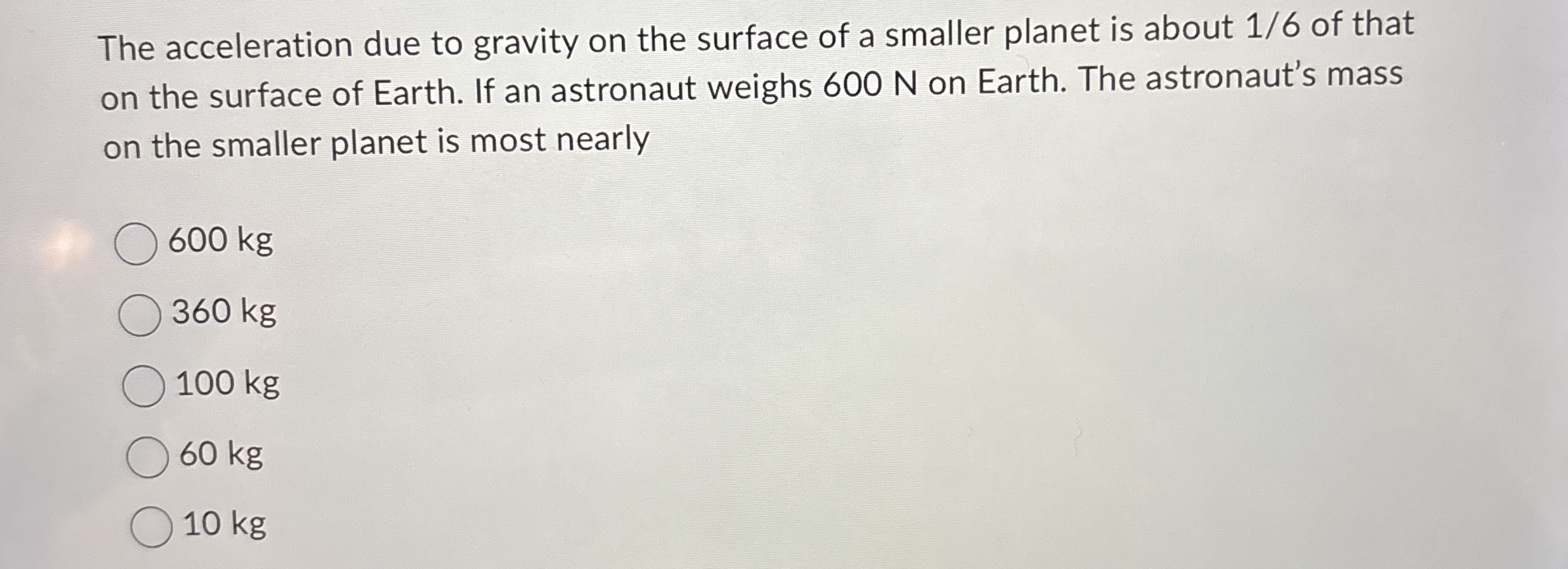 The acceleration due to gravity on the surface of