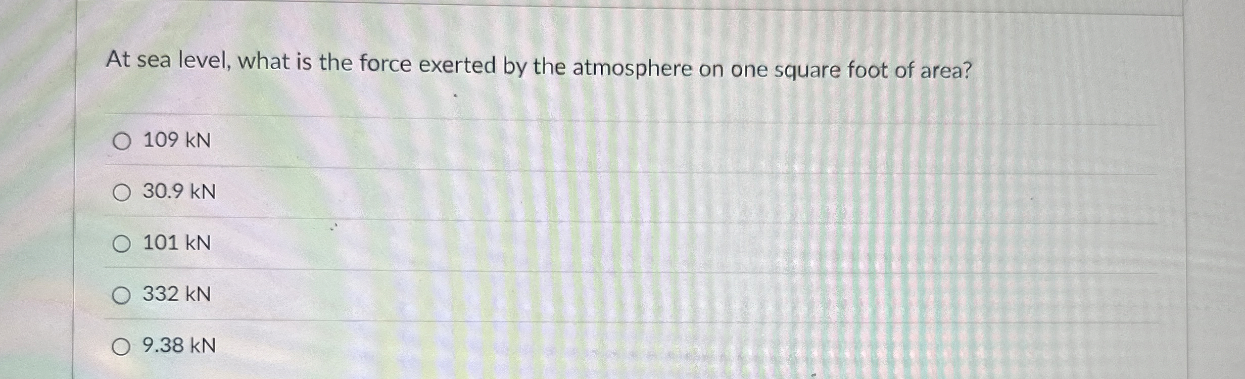 At sea level, what is the force exerted by the